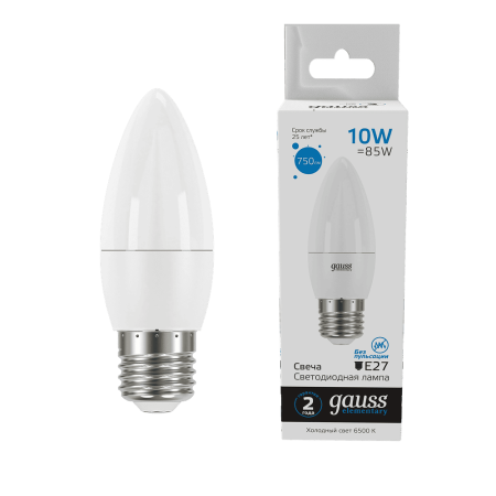 Лампа Gauss Elementary Свеча 10W 750lm 6500K E27 LED 1/10/100