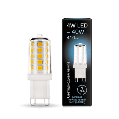 Лампа Gauss G9 AC185-265V 4W 410lm 4100K керамика LED 1/10/200
