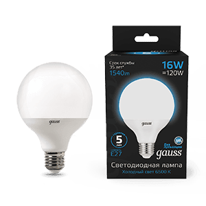 Лампа Gauss G95 16W 1400lm 6500K E27 LED 1/20