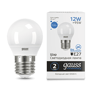 Лампа Gauss Elementary Шар 12W 950lm 6500K Е27 LED 1/10/100
