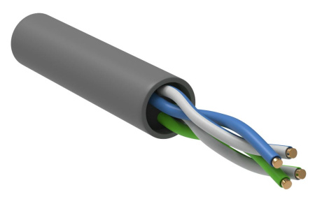 ITK Кабель связи витая пара U/UTP, кат.5E 2×2х24AWG solid, LSZH, 500 м, серый