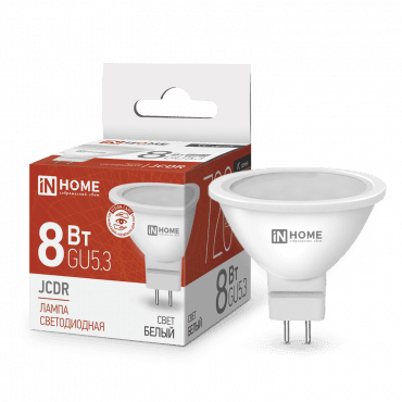 Лампа светодиодная LED-JCDR-VC 8Вт 230В GU5.3 4000К 720Лм IN HOME
