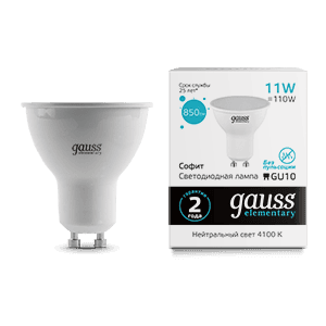 Лампа Gauss Elementary MR16 11W 850lm 4100K GU10 LED 1/10/100
