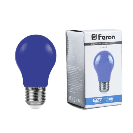 Лампа светодиодная FERON,  (3W) 230V E27 синий A50, LB-375