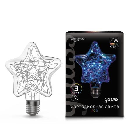 Лампа Gauss Filament Star 2W Е27 RGB LED 1/5/40
